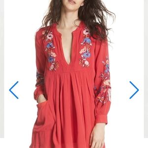 Free People Red and Blue Long Sleeve Dress